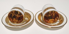 Legle Limoges 24ct Gold and ivory Porcelain Demitasse Cups and Saucers Pair.