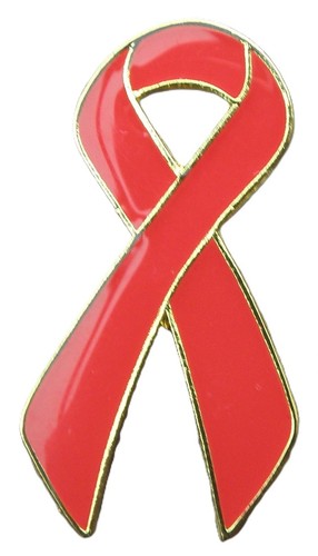 Red awareness ribbon - pin, badge