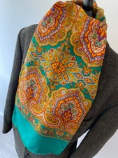 VINTAGE mens 70's GREEN  PAISLEY PATTERN PSYCHEDELIC WOOL FEEL LONG SCARF