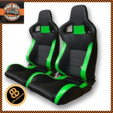 Pair BB6 Reclining Tilting Car Bucket Sports Seats Pair Black / Green + Runners