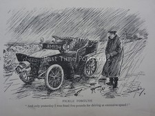 Vintage Motor Car Motoring MOTOR CAR BROKEN DOWN IN BAD WEATHER Antique Cartoon