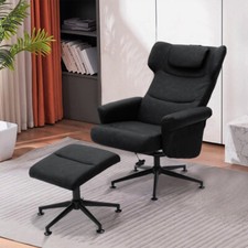 Height Adjustable PU Leather Recliner Chair Lounge Swivel Office Home Footstool 