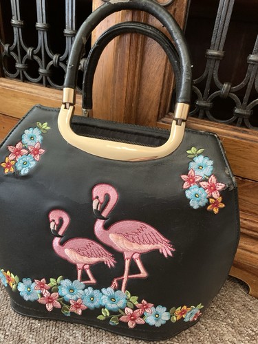 Leather hand bag - bag, flamingo