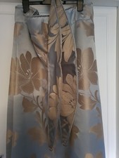 Jacquard Duck Egg and Gold Curtains Set with Tie Backs Pair Excellent Condition