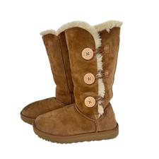 UGG Bailey Button Triplet II Chestnut Suede Fur Boots Womens Size 8