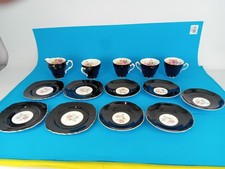 Vintage Adderley Bone China Tea Set 17-PC Black Floral Gold Trim Cups Saucers +