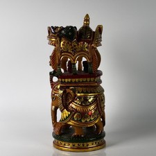 India Wood Hand Craft Painted Royal Ambari Elephant  Multi Color Decor Statute