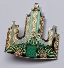 Art Deco Skyscraper Brooch by Pierre Bex  Green and Black Enamel