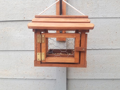 Hanging wooden bird table - hanging,