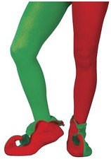 Jester Adult Red & Green Christmas Tights Panto Fancy Dress Costume Elf Pixie 