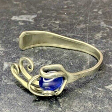 Vernon Silver Plated Artisan Fork Bracelet Blue Glass Stone