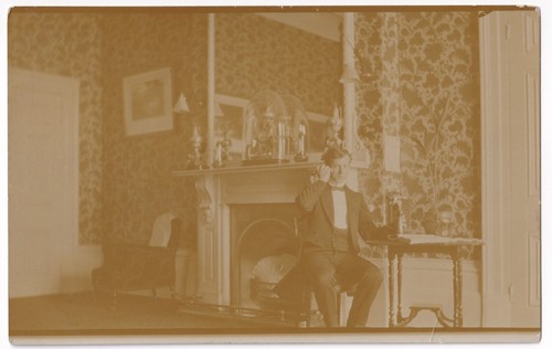 Rppc postcard man using - postcard,