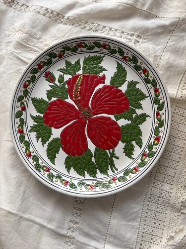 Hand painted ceramic plate red - hand,