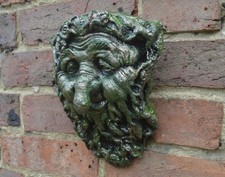 Long Nose Green Man Plaque Handmade Garden Ornament Hanger Bronze Paint Finish