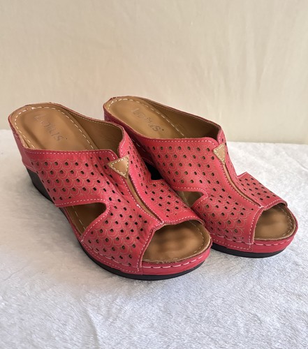 Lotus red leather wedge - leather, mule