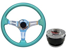 Mint Green Chrome TS Steering Wheel + Quick Release boss for BMW