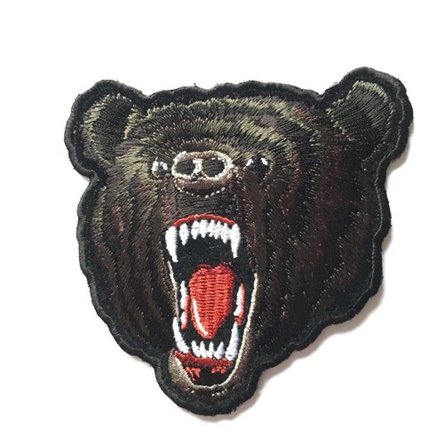 Embroidered black grizzly bear - embroidered,