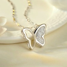Crystal Butterfly Pendant 925 Sterling Silver Necklace Womens Girls Jewellery UK