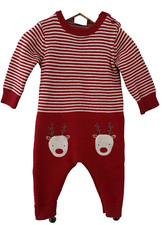 NEXT BABY.  RED COTTON KNIT CHRISTMAS SUIT.  AGE 6/9 MONTHS
