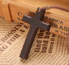 Wooden Cross Pendant With Rope Necklace