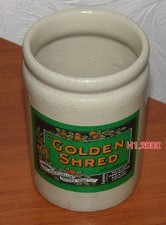 RARER 2LB SIZE  ANTIQUE ROBERTSON GOLDEN SHRED  POTTERY  JAR  REAPPLIED LABEL