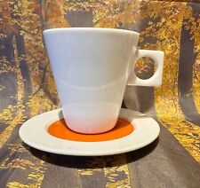Dolce Gusto White & Orange Espresso Cups & Saucer - Square Handles