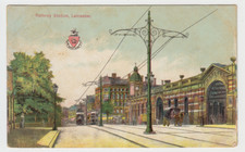 OLD PC THE RAILWAY STATION, LEICESTER, LEICESTERSHIRE c1905  TRAMS   HORSES