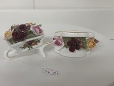 2 Small Royal Albert Old Country Roses Floral Poseys Wheelbarrow And Box