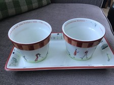 PORTMEIRION UP THE GARDEN PATH CERAMIC TRAY 25x13.+2 PLANT POTS 7x9cm.VGC.