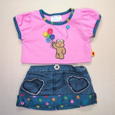 Build a Bear Pudsey Pink T-Shirt Top & Denim Skirt Outfit