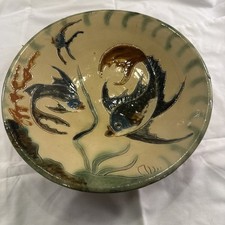 Vintage Spanish Puigdemont Plate bowl Hand Made Studio Pottery Signed 32cm (sw) 