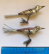 2 vintage glass Christmas tree decorations. Birds. Germany, 1950s