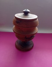 Vintage Rustic Turned Grained Wooden Goblet-Shaped Storage/Trinket Pot with Lid