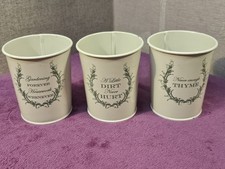 Set of 3 Small Tin Metal Garden Themed Plant Pots