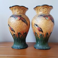 Pair Of Art Deco 799 Sylvac Rare Shaw & Copestake Wild ducks Yellow orange vases