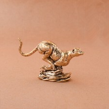 Brass Leopard Statue Cheetah Figurine Home Desktop Decor Ornament Tea Pet
