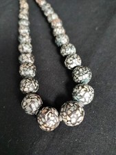 Antique Vintage Chinese Turquoise Mosaic Trade Bead Necklace Hand Knotted 