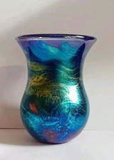 Gozo Iridescent Glass Vase Blue & Green Sea Colours Signed