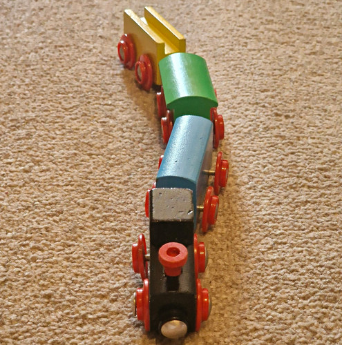 Wooden toy train engine with - toy, 3
