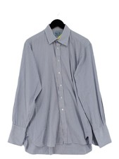 Hilditch & Key Men's Shirt Collar: 16.5 in Blue Striped 100% Cotton Basic