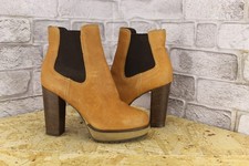 BROWN LEATHER BLOCK HIGH HEEL