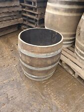 3/4 LARGE TALL OAK BARREL TREE BUSH FLOWER GARDEN PLANTER POT TUB  DRAINAGE HOLE