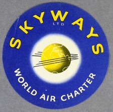 SKYWAYS WORLD AIR CHARTER  VINTAGE ORIGINAL AIRLINE LUGGAGE LABEL BAGGAGE BAG 