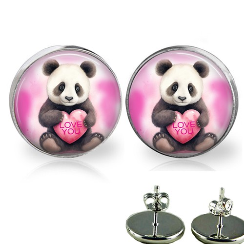 Panda bear stud earrings pink - earrings,