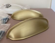Satin Brass Cup Pull Handle X2 Door/Drawer Kitchen Cupboard Cabinet Shell Shaker
