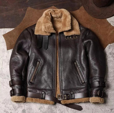 WW2 B3 RAF Brown Mens Bomber Flying Aviator Fur Irvin Faux Fur Leather Jacket