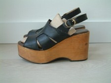 1970's PLATFORM SHOES..UK 4..SPORTS GIRL BY DOLCIS..WOOD & LEATHER..WIGAN..DISCO