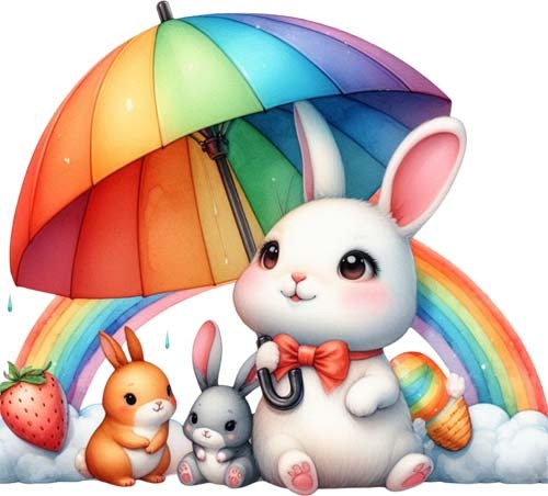 Easter bunny rainbow umbrella - bunny,