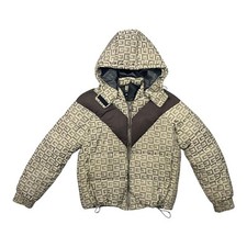 Guess Vintage Ladies Brown & Taupe Bomber Jacket With Detachable Hood