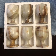 6 x Unique Green Onyx Goblets (c. 4" / 10cm tall)